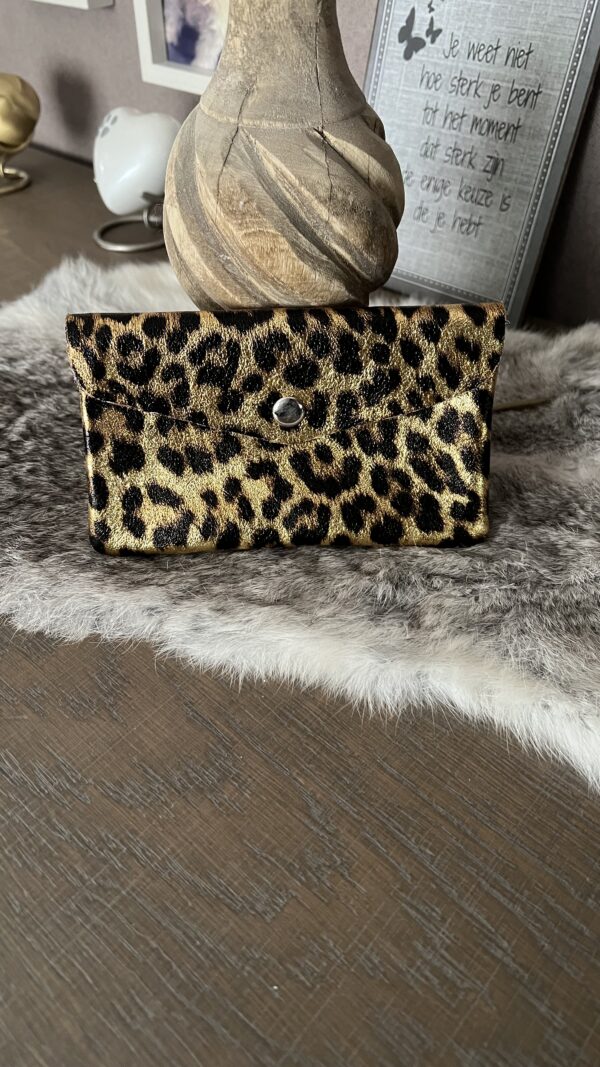 Groot Lederen Portemonneetje Metalic Goud-Zwart (Tijger)