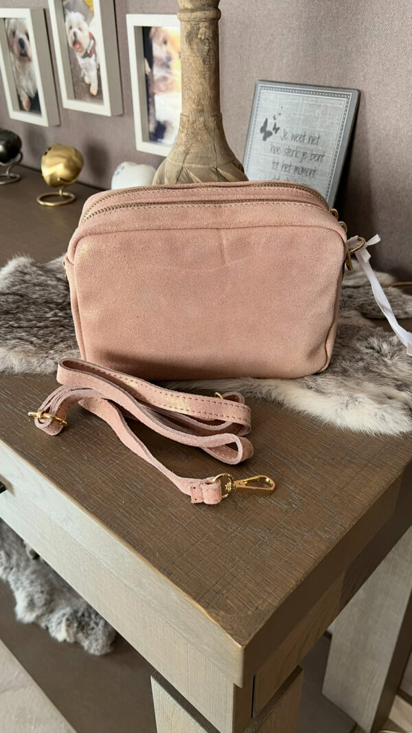 Lederen handtas dubbele rits Roze