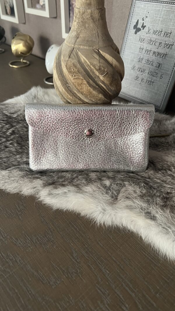 Groot Lederen Portemonneetje Metalic Silver