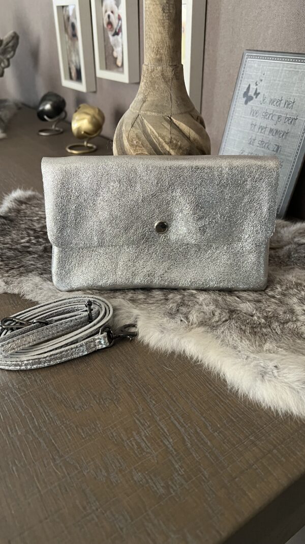 Lederen Portemonnee/Tasje Metalic Silver