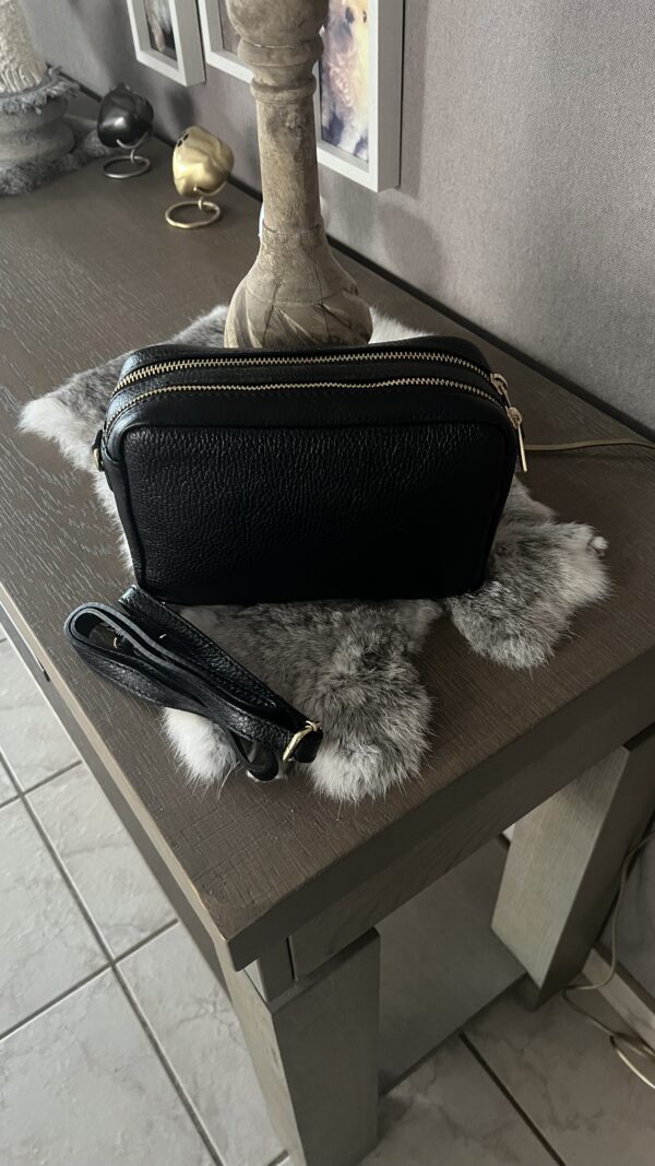 Lederen Handtas Dubbele Rits Black