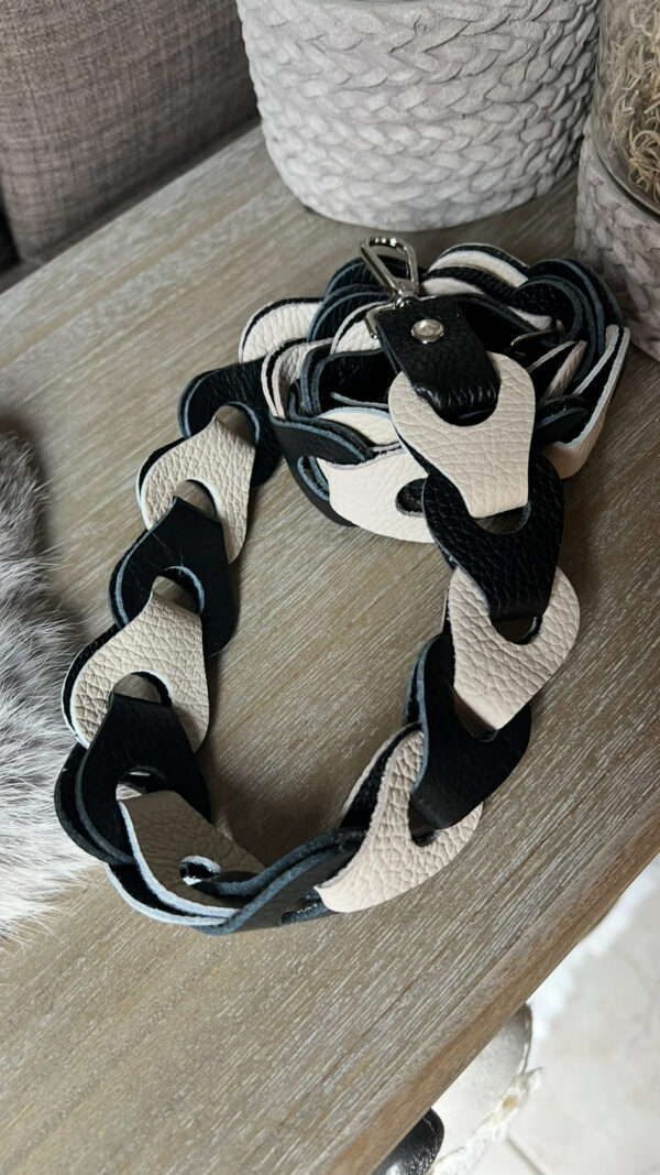 Lederen schouderriem Zwart/Offwhite