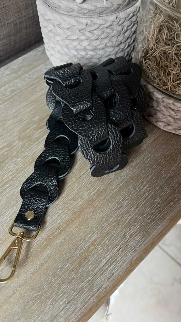 Lederen schouderriem Zwart