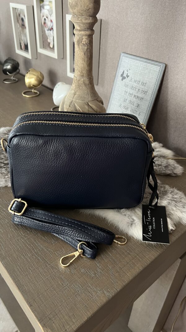 Lederen handtas dubbele rits Donkerblauw