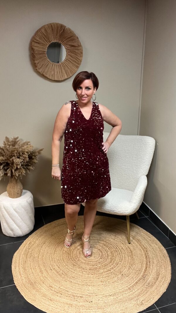 Jurk Paillettes Bordeaux ( Zonder mouwen )