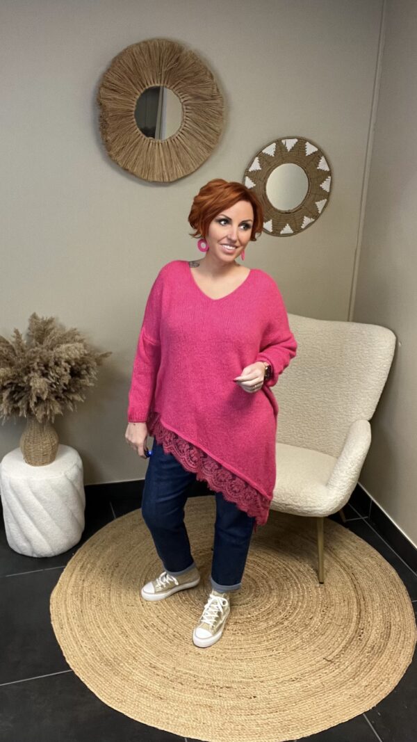 Asymmetrische Knit Tuniek met Kant Fushia