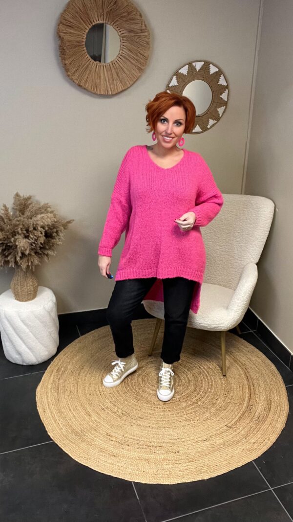 Oversized V-hals Knit met Split Fushia