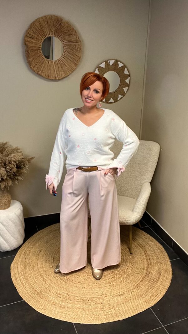 Cozy Heart Pullover Rose/Wit