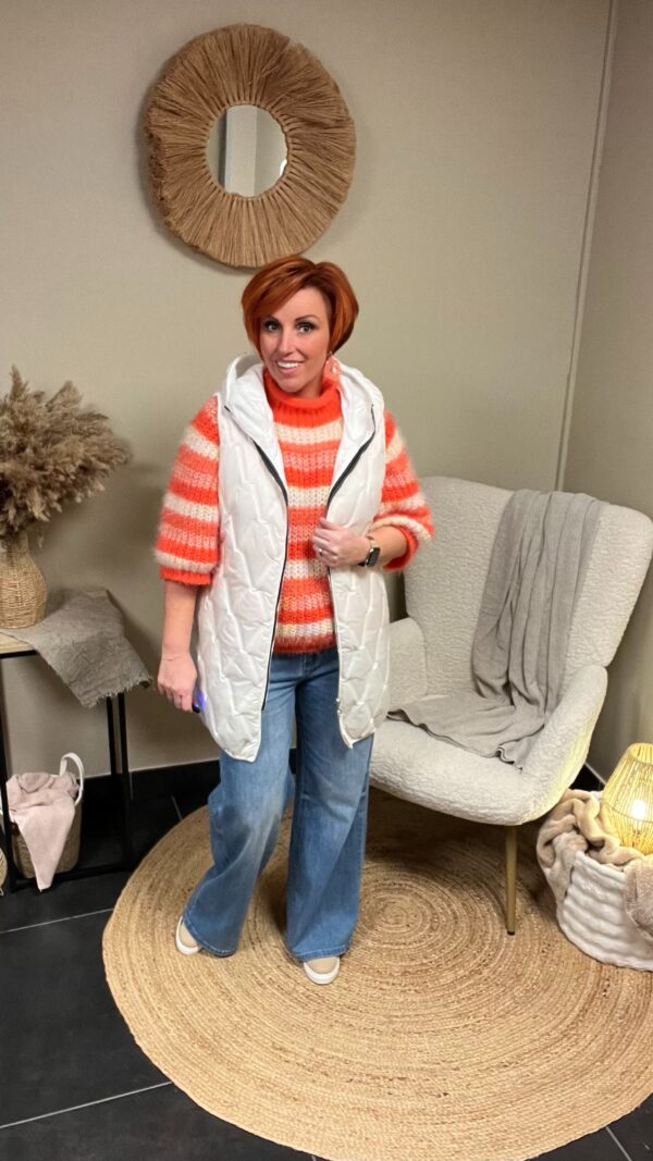 Doorgestikte lange bodywarmer Wit