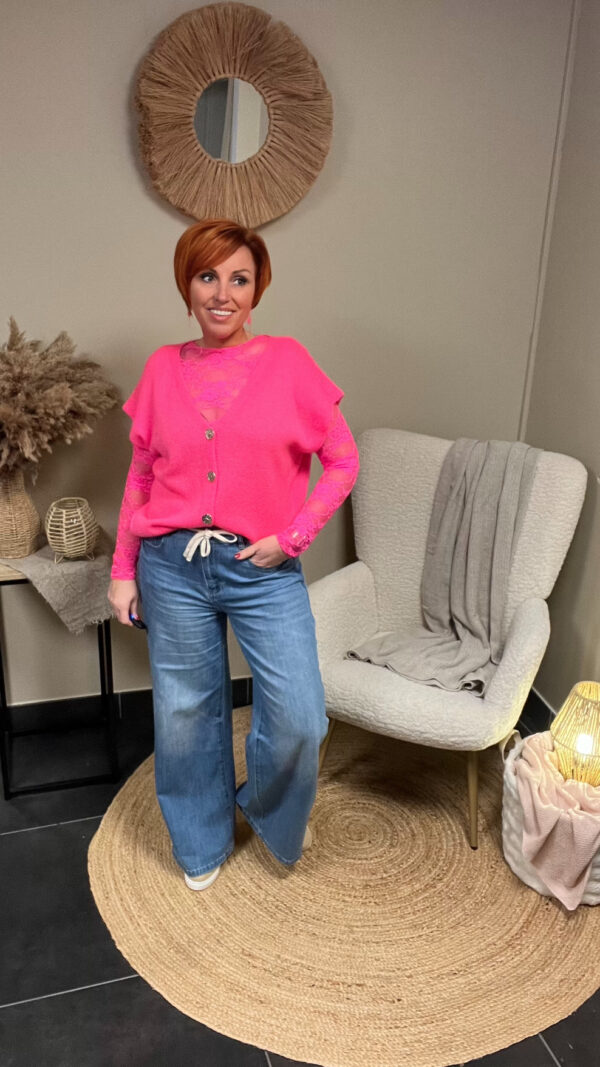 Terra di Siena Kanten longsleeve top Neon-Pink