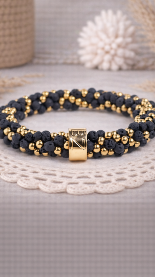 NATURAL STONE BEADZ - Lava Stone Gold Mix (RVS Gold)