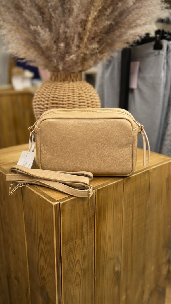 Lederen Crossbody Dubbele Rits Beige