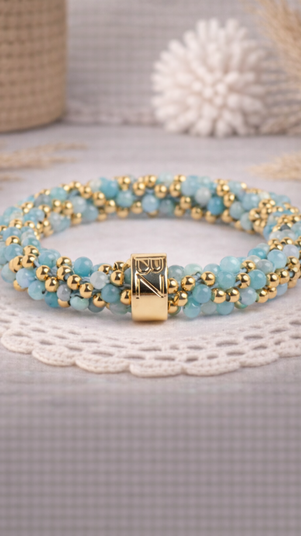 NATURAL STONE BEADZ - Larimar Gold Mix (RVS Gold)