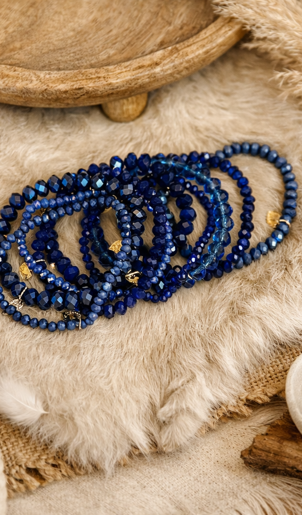 Diepblauwe Boho Armbandenset