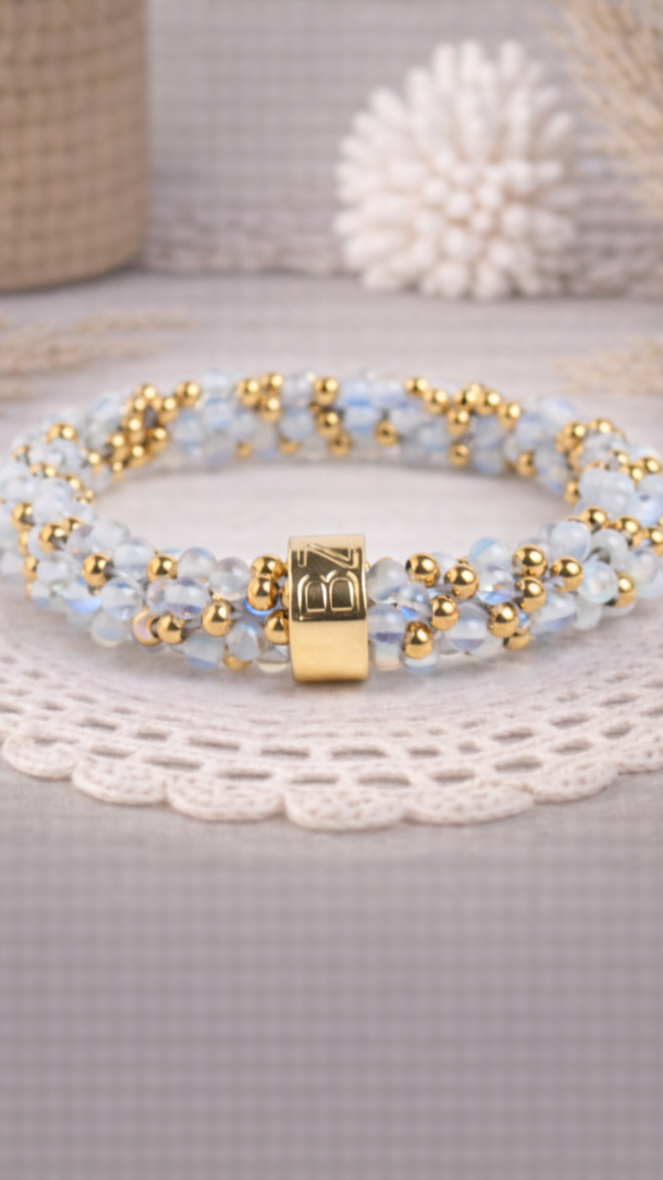 NATURAL STONE BEADZ - White Opal Gold Mix (RVS Gold)