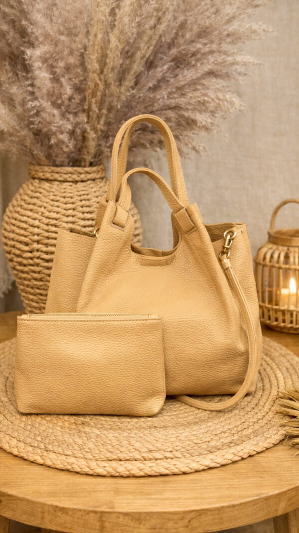 Lederen Handtas met Binnenpouch – Tijdloos & Elegant - Beige