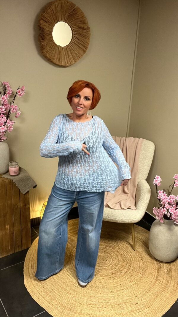 Kanten top met stretch- Blauw