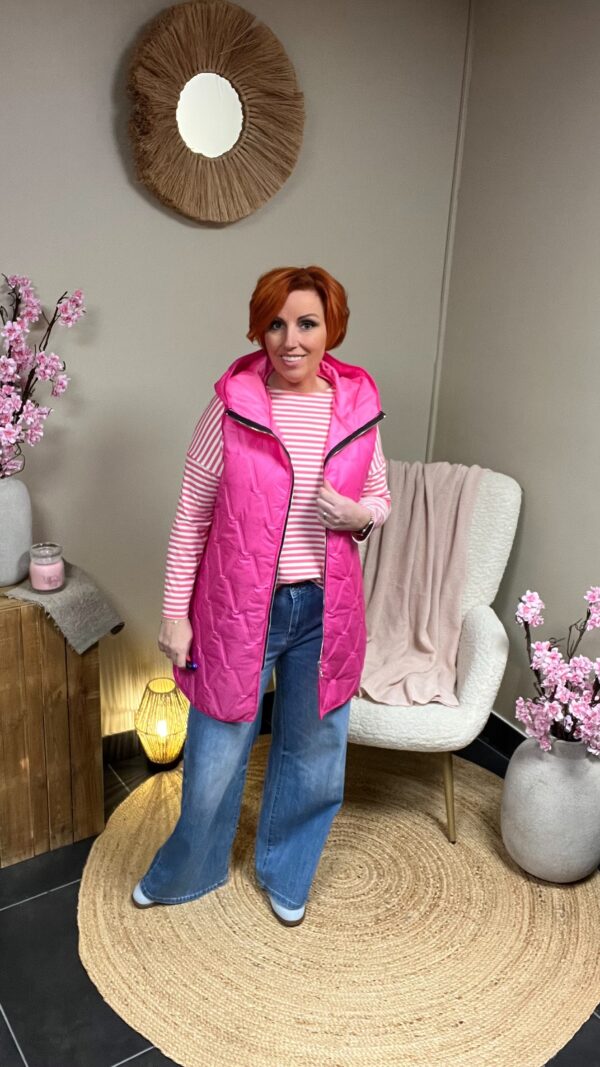 Doorgestikte lange bodywarmer - Fushia