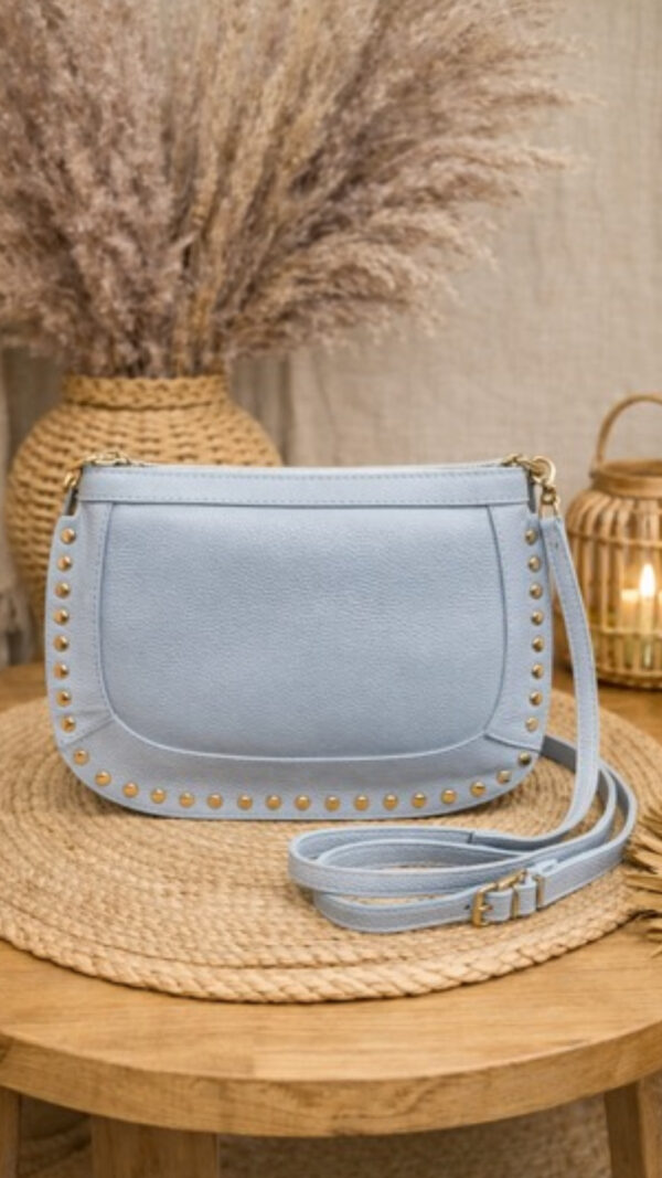 Lederen Crossbody Tas met Gouden Studs - Blauw