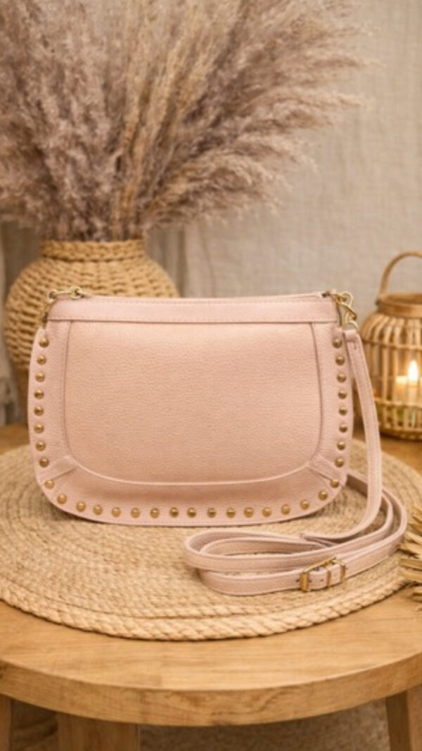 Lederen Crossbody Tas met Gouden Studs - Zalmroze