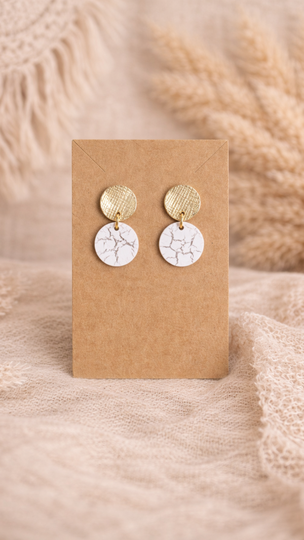 Wit-Rosé marmer oorbellen met goud