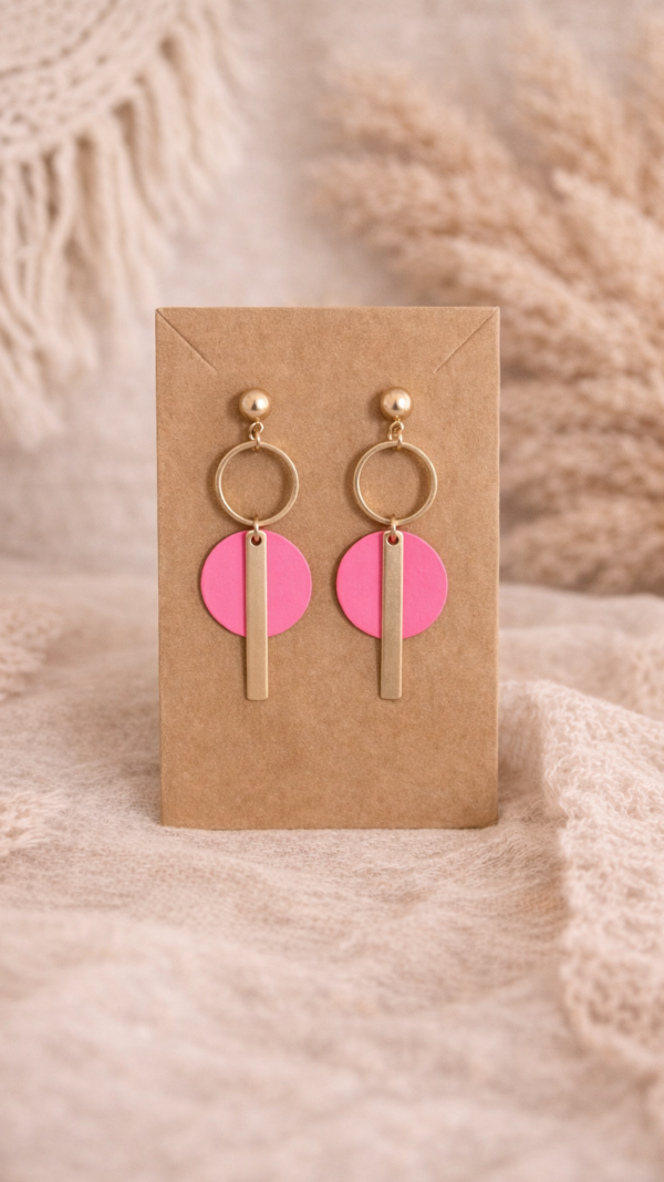 Roze geometrische oorbellen met goud