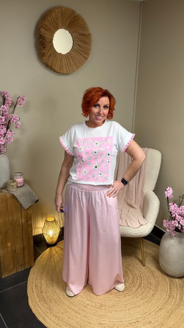 Tencel Wijde Broek met Elastische Taille Rose