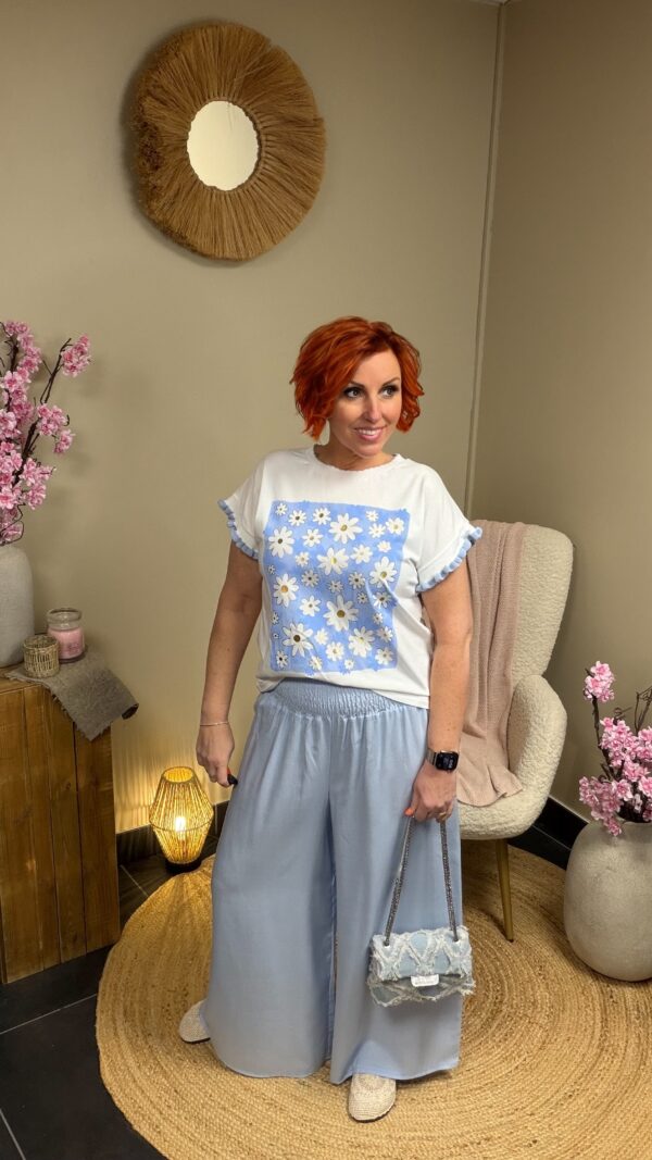 Tencel Wijde Broek met Elastische Taille Blauw