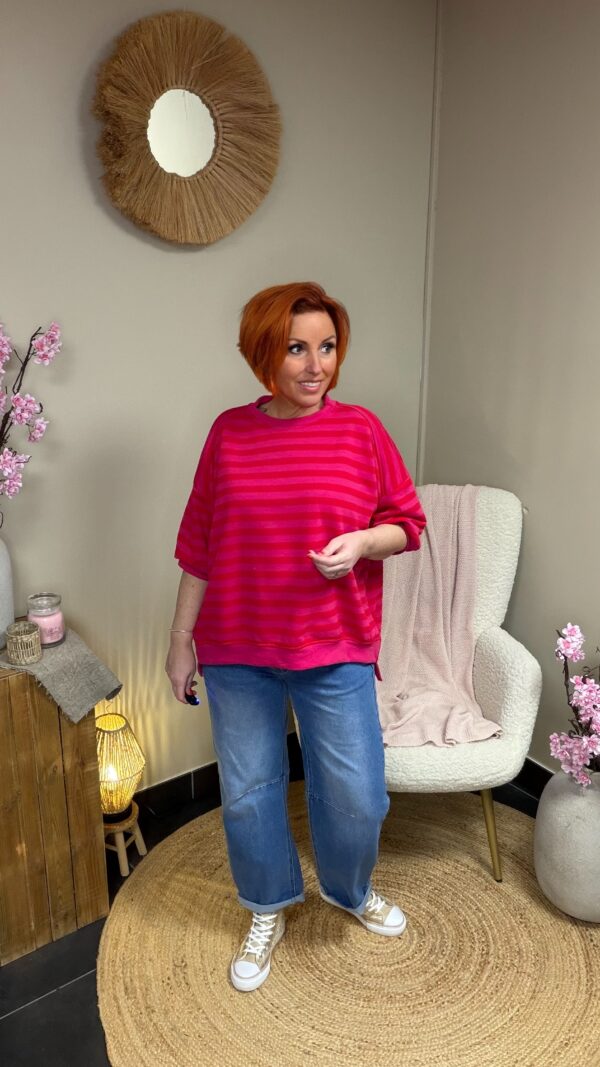 Oversized gestreepte sweater Rood-Fushia