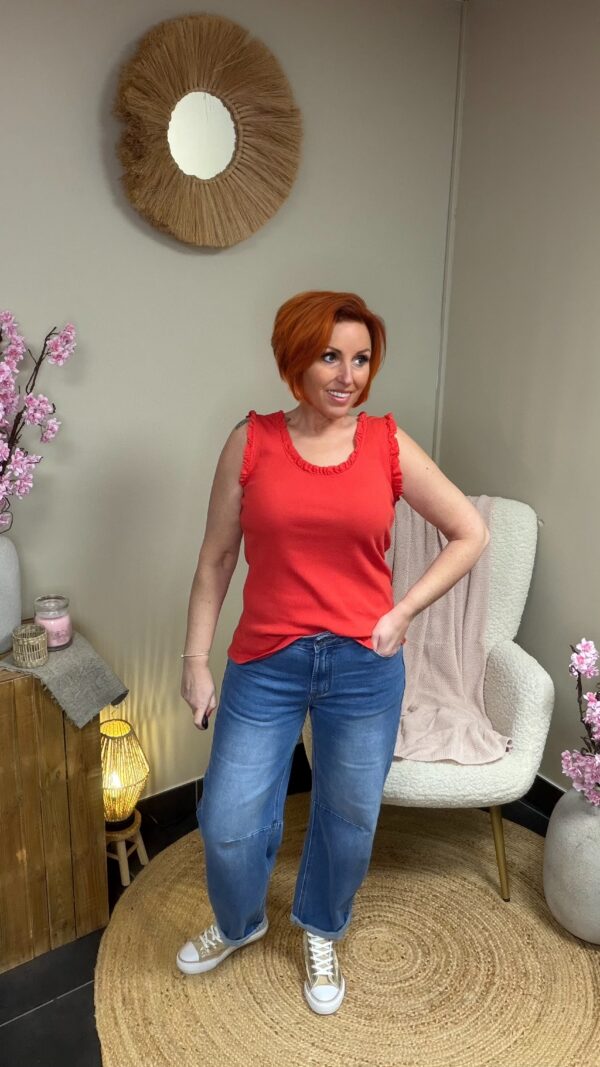 Topje Terra di Siena - katoenen Dames top met ruches - Rood