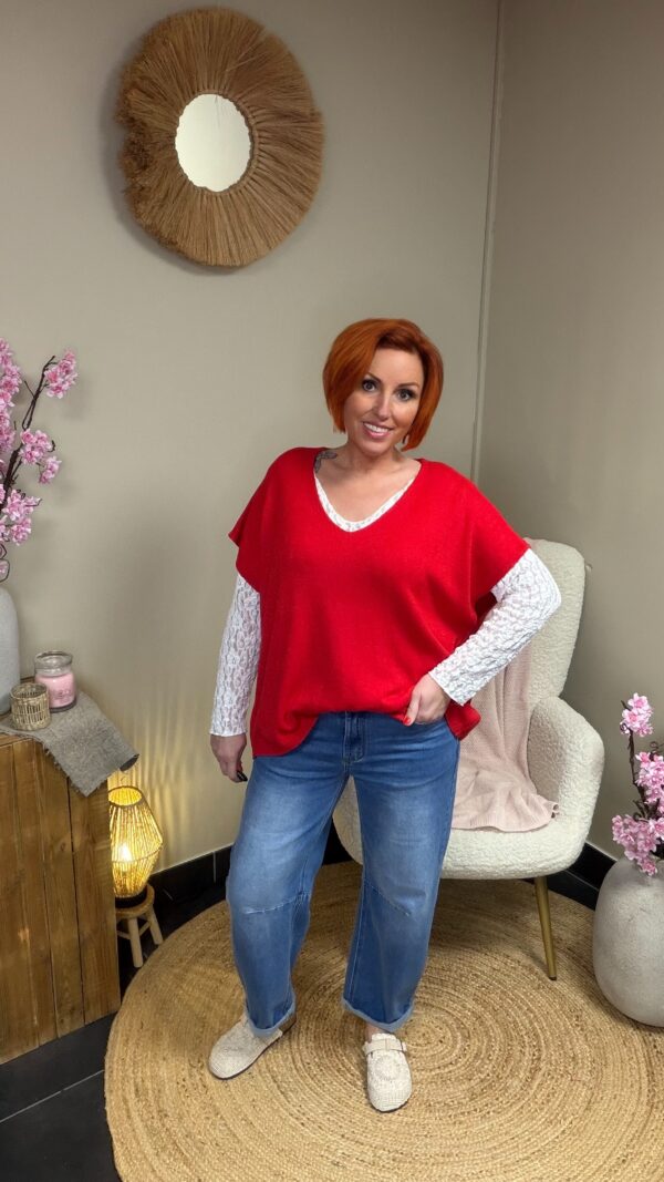 Plus size V-hals T-shirt Terra di Siena - Luchtige Basic tot maat 50/52 Rood