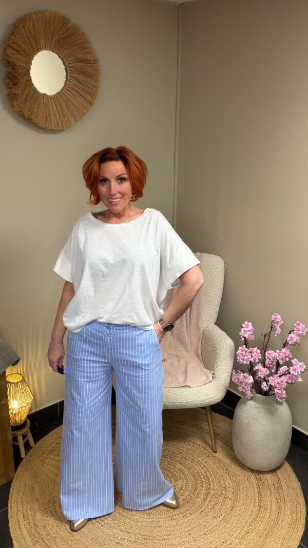 Lichtblauwe gestreepte wide leg broek - Blauw