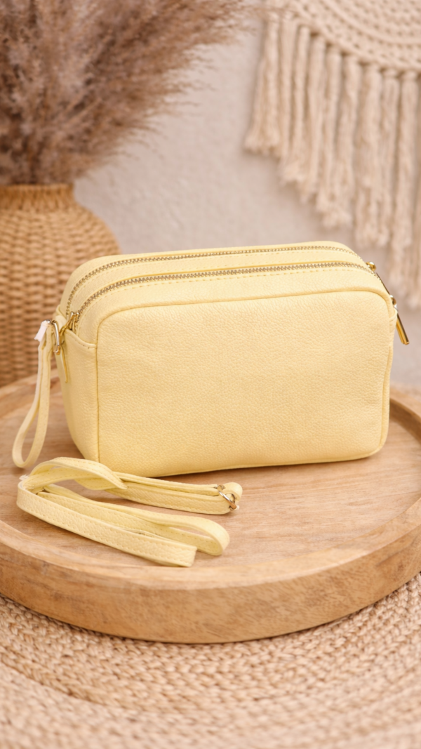 Lederen Crossbody dubbele rits Geel
