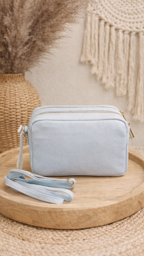 Lederen Crossbody dubbele rits Blauw