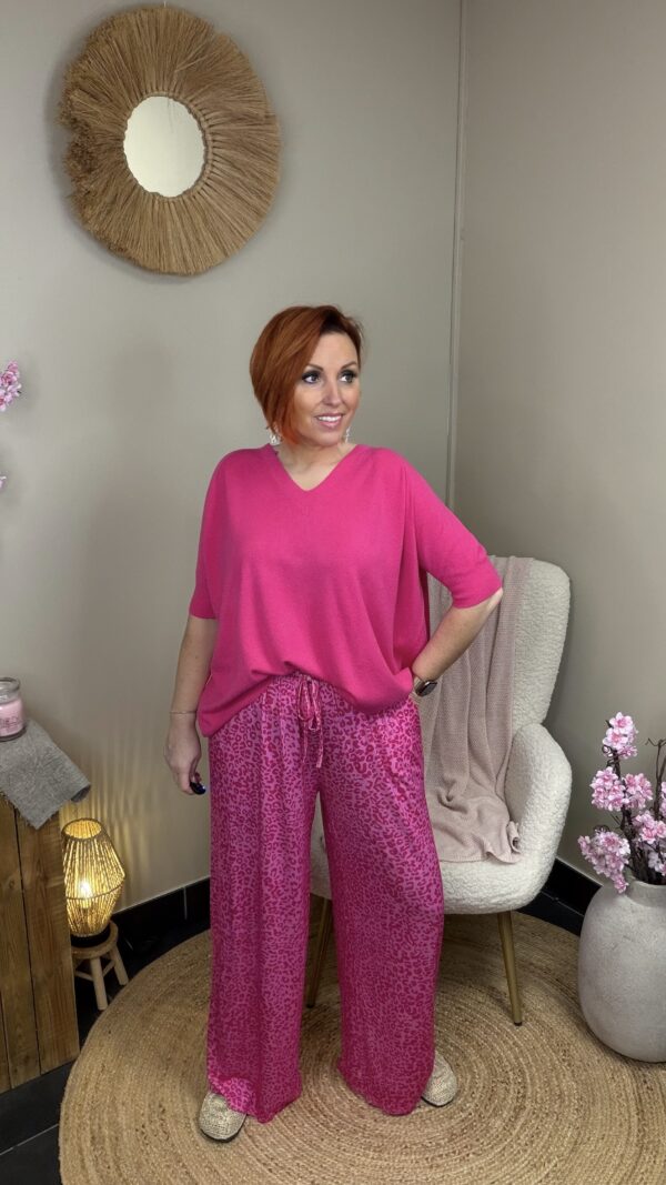 Fuchsia Leopard Wide Leg Broek