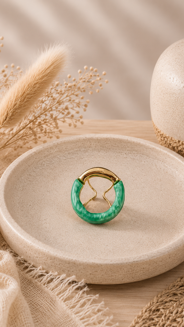 Emerald Wave Ring - Green/Gold