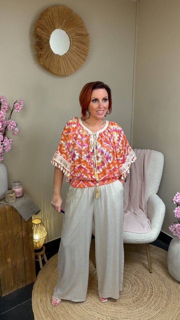 Terra di Siena Boho Print Top Coral