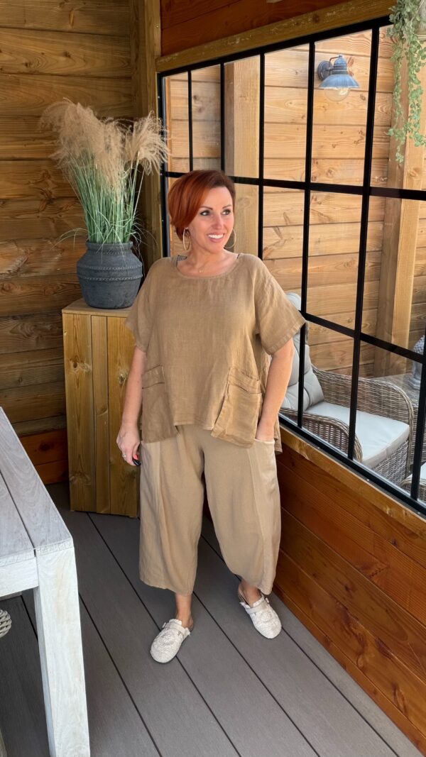 Bella 100% Linnen Blouse - Camel
