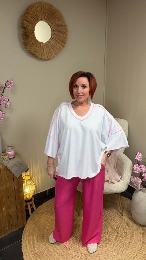 Bella Oversized Shirt – Wit/Pink