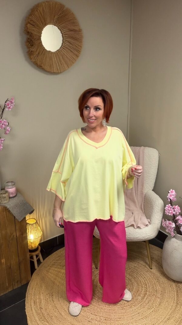 Bella Oversized Shirt – Geel/Pink