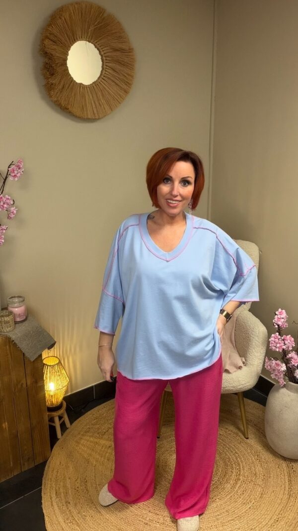 Bella Oversized Shirt – Blauw/Pink